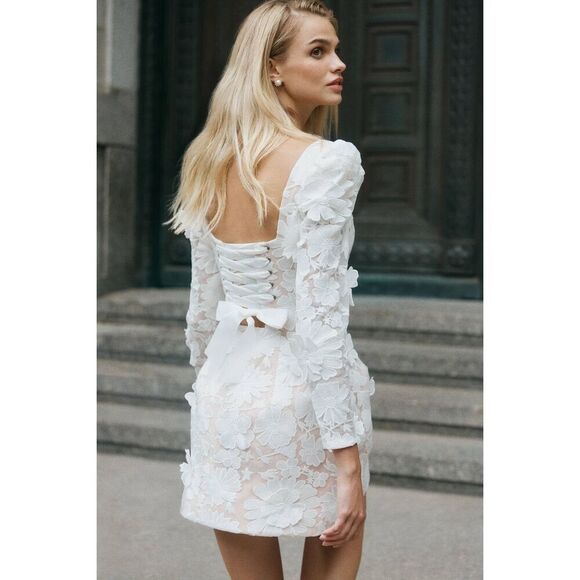 Helsi Women's White Tan Ellen Long Sleeve 3D Floral Mini Dress Small NWOT - Picture 6 of 14